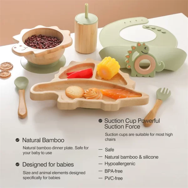 Bamboo Wooden Dinosaur Dinner Plate - Image 4