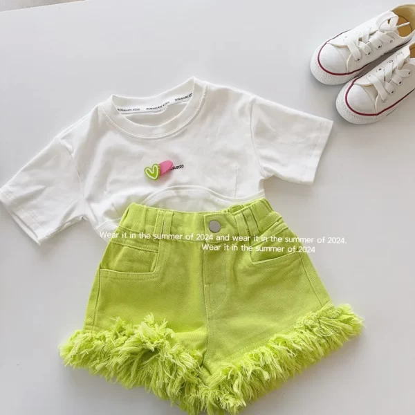 Summer Girls' Tassel Denim Shorts - Image 8