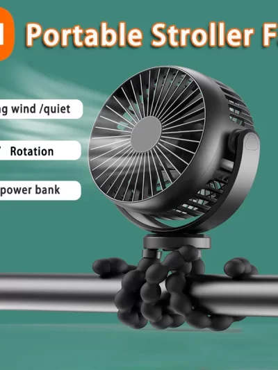 Mini Portable Stroller Fan Detachable 3 Speed ​​Rechargeable