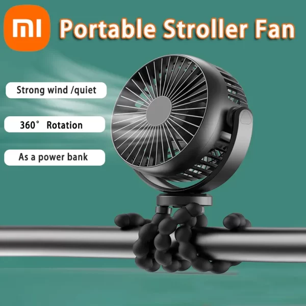 Mini Portable Stroller Fan Detachable 3 Speed ​​Rechargeable