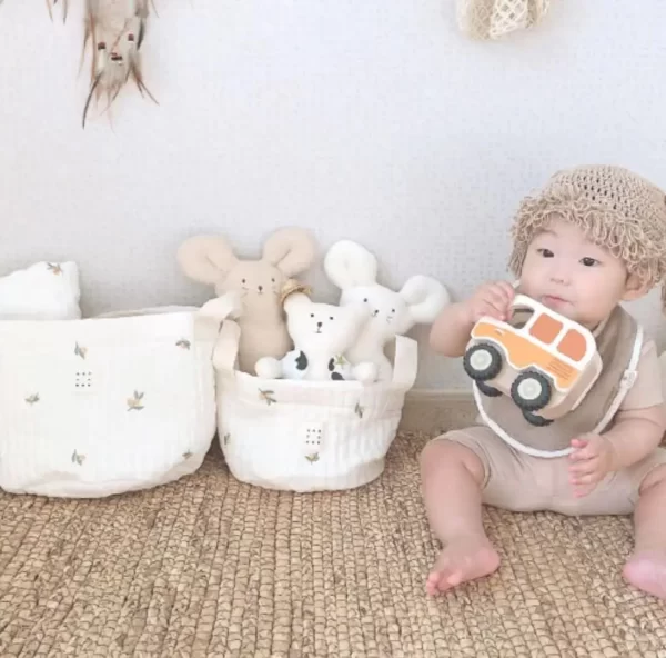Cute Bear Embroidery Diaper/Storage Baskets - 2 sizes - Image 4