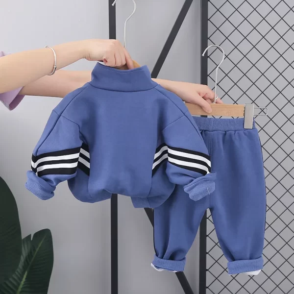 Kid's Striped Zipper Jackets + Pants Set 2Pcs - Image 5