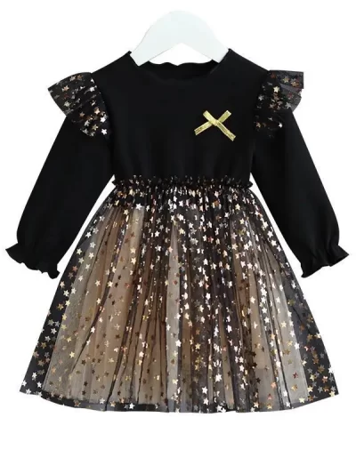 MILANCEL Girl's Long Sleeve Dresses Star Sequin Mesh