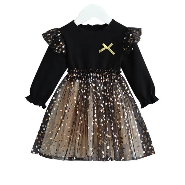 MILANCEL Girl's Long Sleeve Dresses Star Sequin Mesh
