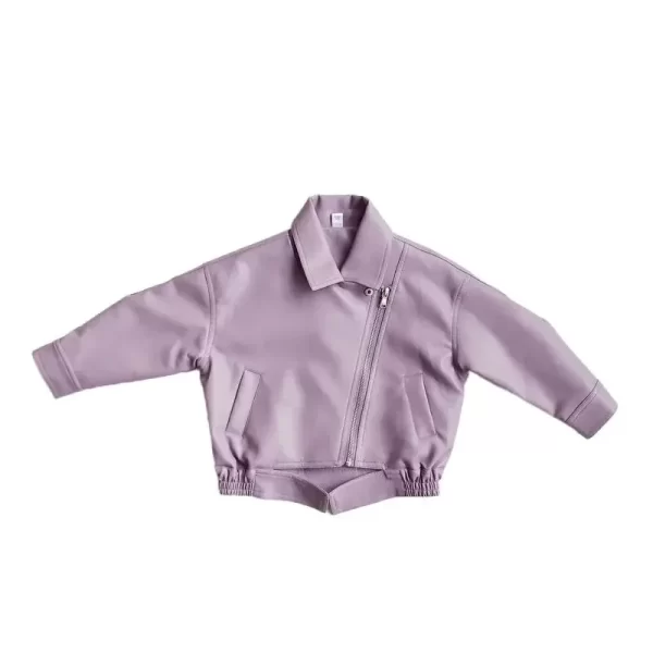 Girls Lapel Faux Leather Jacket - Image 9