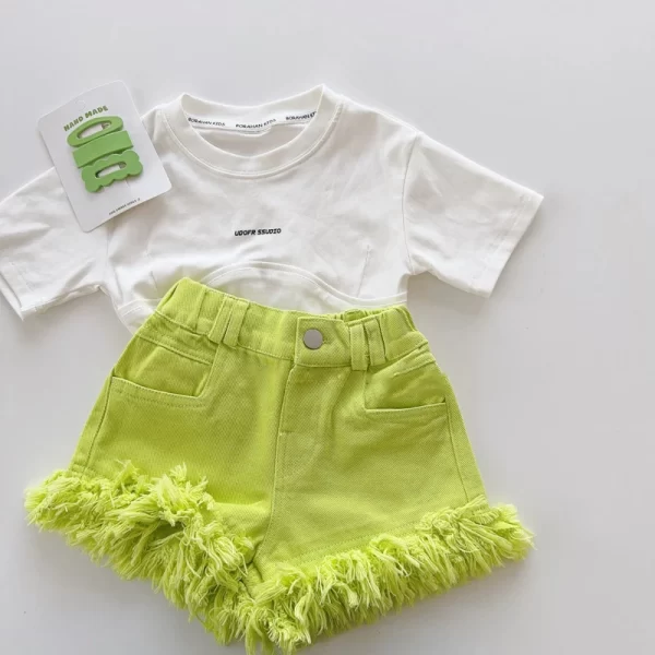 Summer Girls' Tassel Denim Shorts - Image 3