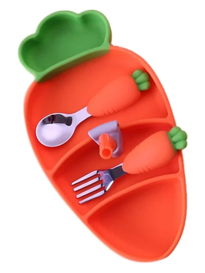 Cartoon Carrot Anti Dropping Three Piece Baby Feeding Set
