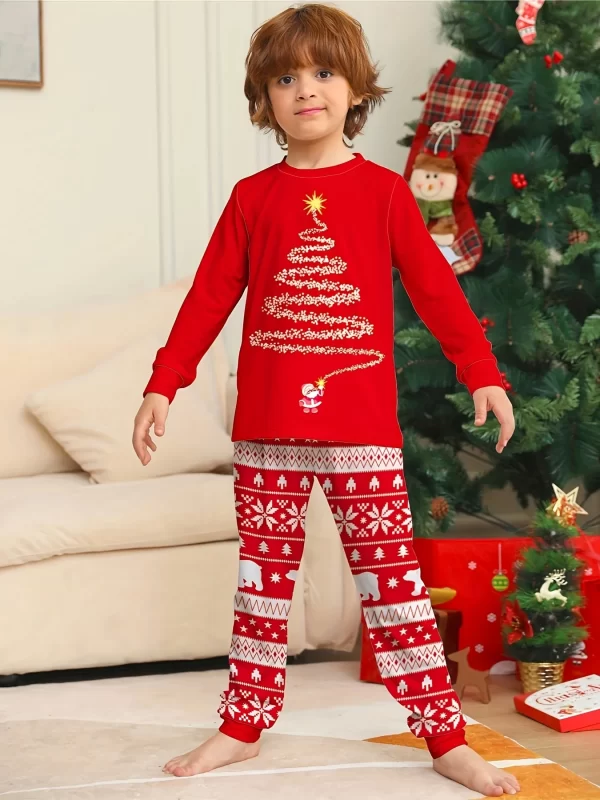 2pcs Kid's Comfy Christmas Pajamas, Long Sleeve - Image 5
