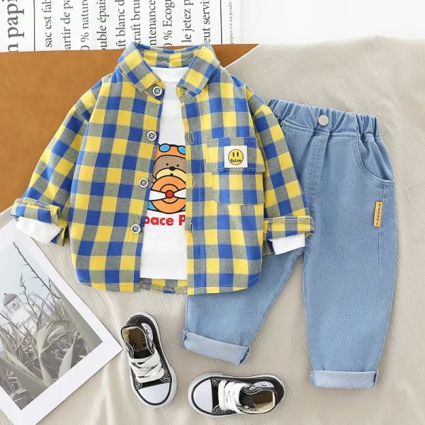 Boys Clothes Set 3 Pcs Set Plaid - Image 2