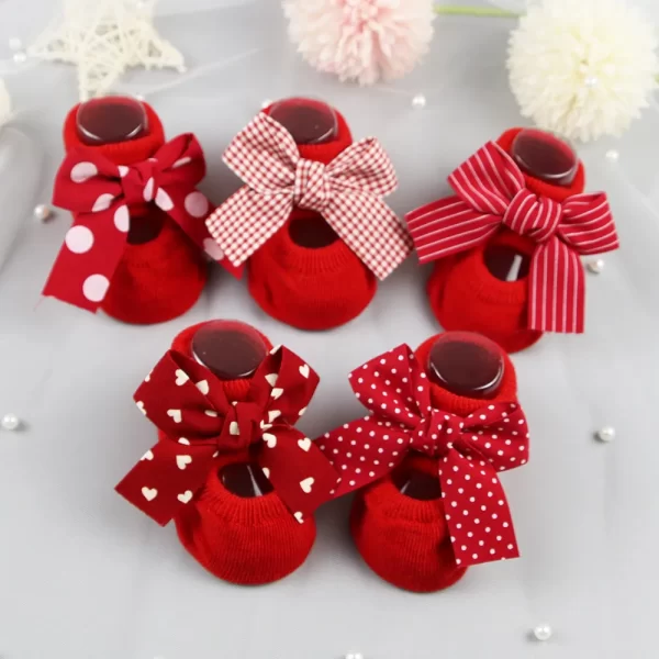 Cute Girl Princess Bow Socks Boat Red - Image 2
