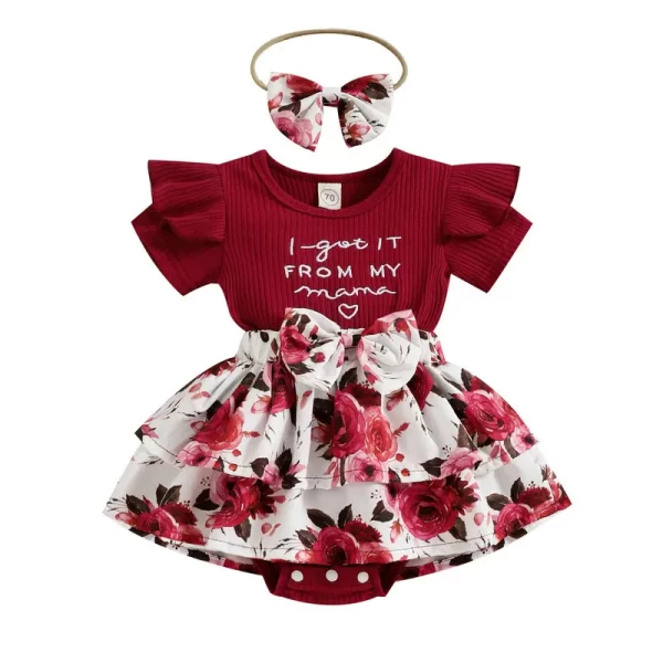 Newborn Baby Girls Bodysuit with Headband Summer Clothes - Image 7