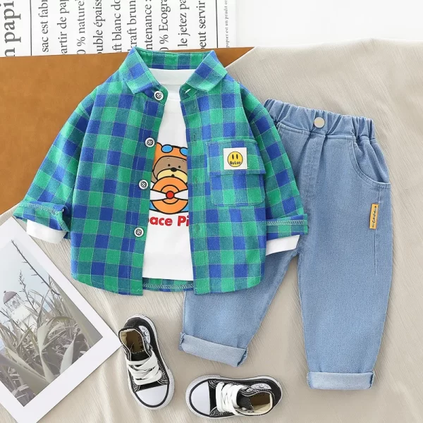 Boys Clothes Set 3 Pcs Set Plaid
