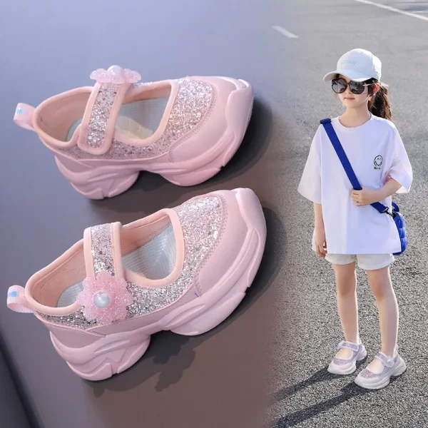 Fashion Flower Soft Sole Hook & Loop Girls' Casual Shoes - Image 2