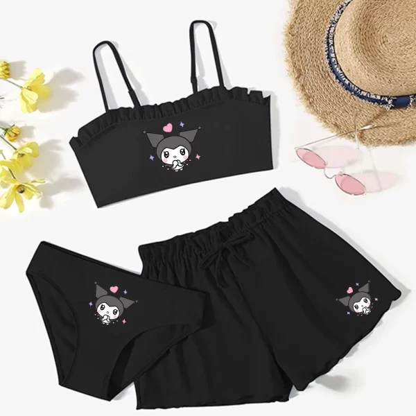 Cute 3Pcs Kid's Swimsuit Set Kuromi Cinnamoroll Girl - Image 2