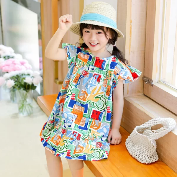 Girl's Flower Pattern Beach Dresses 100% Cotton - Image 4