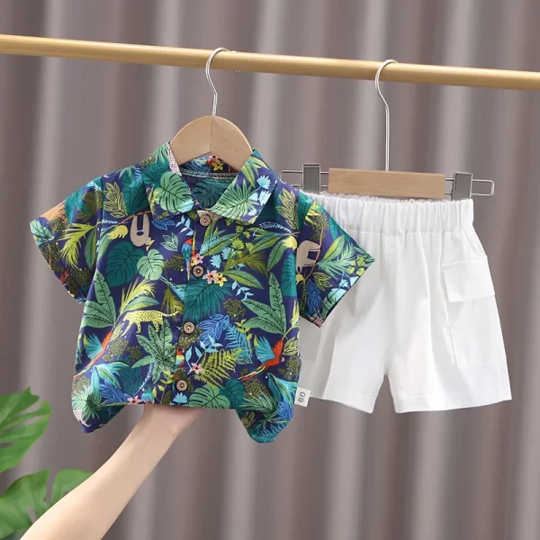 IENENS Boy's Tropical Shirt + Shorts Set - Image 2