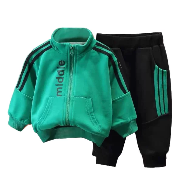 Boys Striped Zipper Jackets + Pants Sport Suit