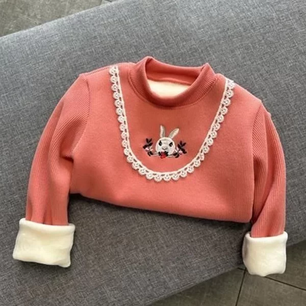 Baby Girls Long Sleeved T-shirt Kids Thick Tops Cartoon Print Pullover 2023 Fall Winter 1 To 6Yrs Children's Warm Fleece Clothes - Image 6