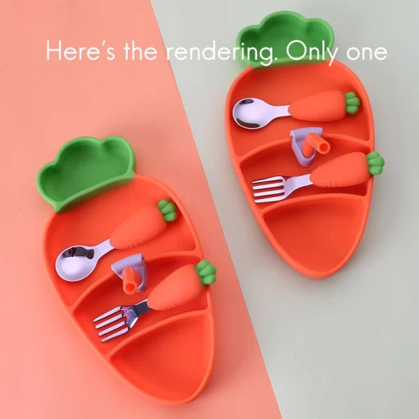 Cartoon Carrot Anti Dropping Three Piece Baby Feeding Set - Image 6
