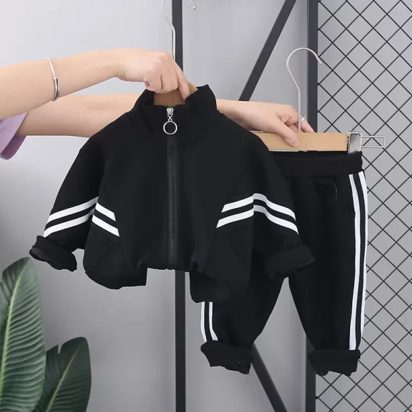 Kid's Striped Zipper Jackets + Pants Set 2Pcs - Image 2