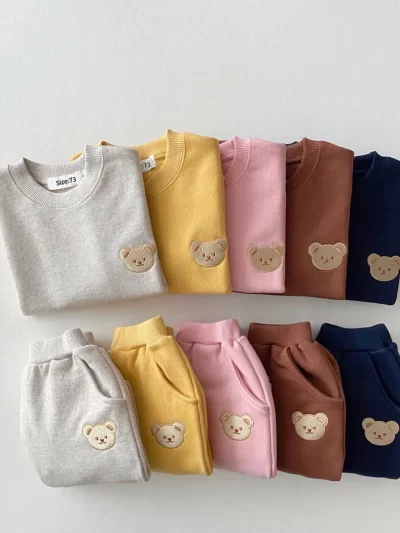 Toddler Tracksuit Cute Bear Head Embroidery