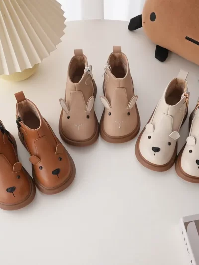 Children's Cute Leather Boots Fleece-lined