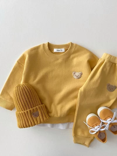 Toddler Tracksuit Cute Bear Embroidery Set