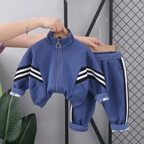 Kid's Striped Zipper Jackets + Pants Set 2Pcs - Image 4