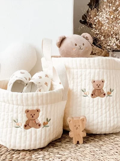 Cute Bear Embroidery Diaper/Storage Baskets - 2 sizes