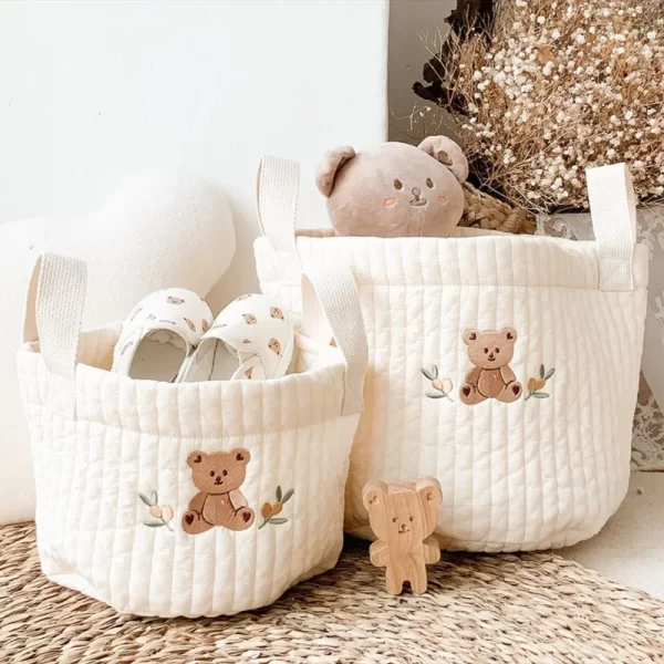 Cute Bear Embroidery Diaper/Storage Baskets - 2 sizes