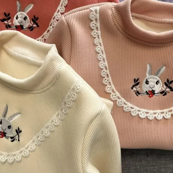 Baby Girls Long Sleeved T-shirt Kids Thick Tops Cartoon Print Pullover 2023 Fall Winter 1 To 6Yrs Children's Warm Fleece Clothes - Image 7