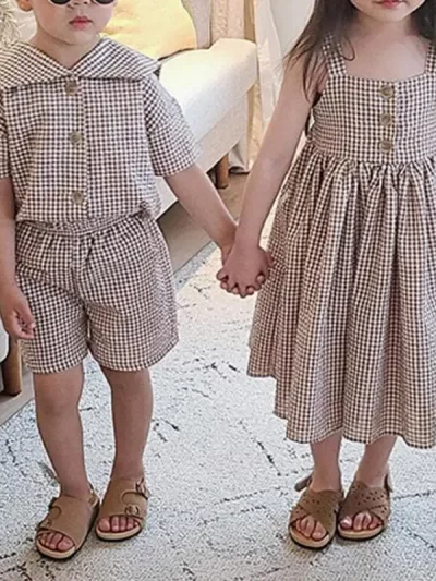 Brother Sister Plaid Clothes Set