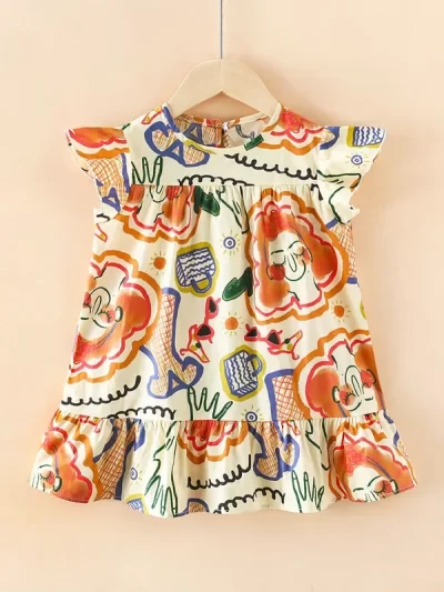 Girl's Flower Pattern Beach Dresses 100% Cotton