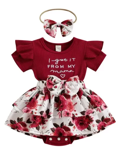 Newborn Baby Girls Bodysuit with Headband Summer Clothes