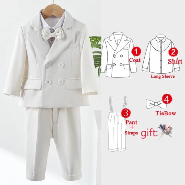 3pc White Formal Boy's Suit w/Suspenders - Image 7