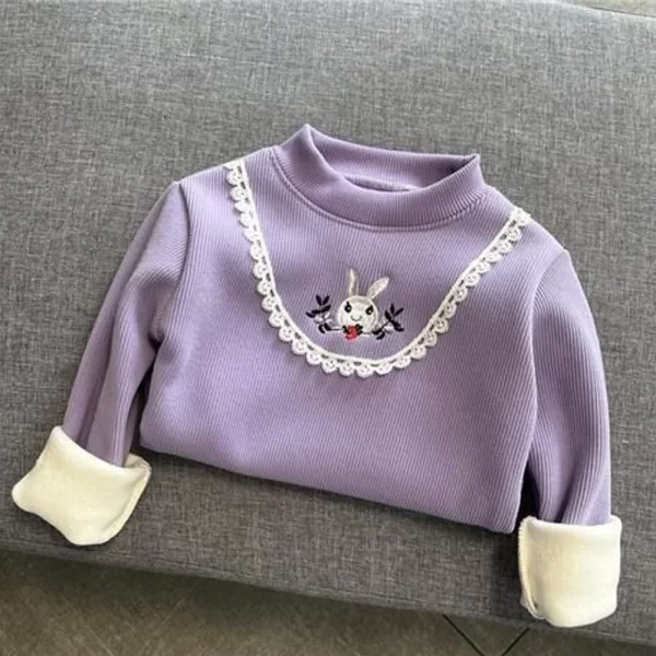 Baby Girls Long Sleeved T-shirt Kids Thick Tops Cartoon Print Pullover 2023 Fall Winter 1 To 6Yrs Children's Warm Fleece Clothes - Image 5