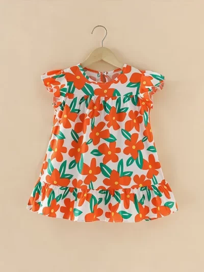 Girl's Flower Pattern Beach Dresses 100% Cotton