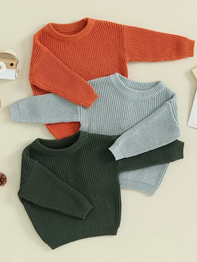 Autumn Sweaters,  Kids Knit Long Sleeve Sweater,  Solid Color