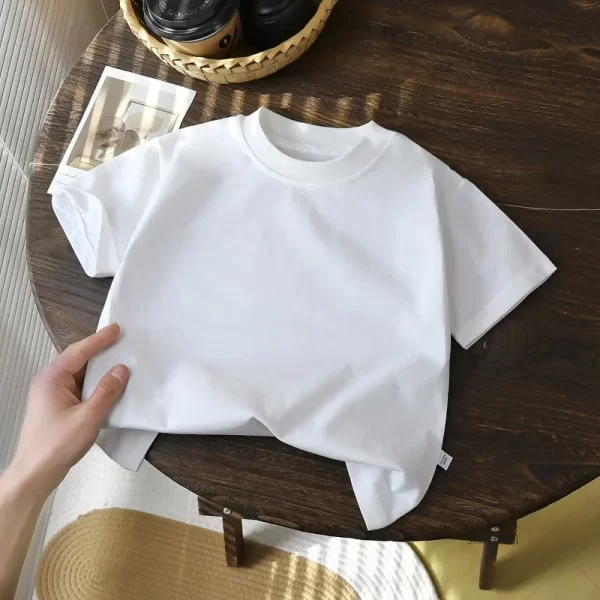 Children's Cotton Short Sleeve T-shirt - White, Red, Black, Tan - Image 2