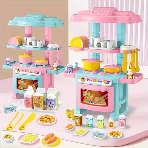 Mini Kitchen Counter Play Set DIY Simulated Cooking Food Tableware Play House - Image 6