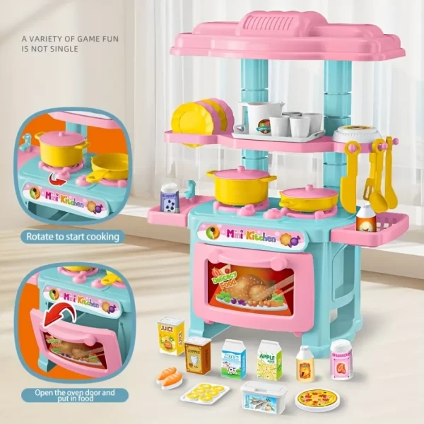 Mini Kitchen Counter Play Set DIY Simulated Cooking Food Tableware Play House