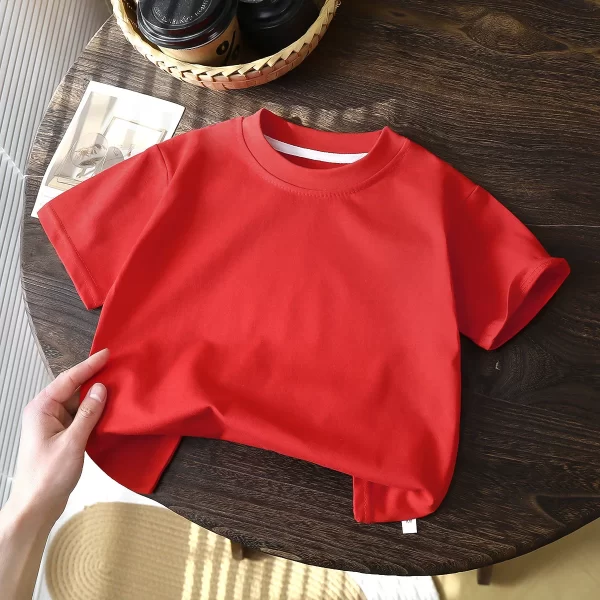 Children's Cotton Short Sleeve T-shirt - White, Red, Black, Tan - Image 4