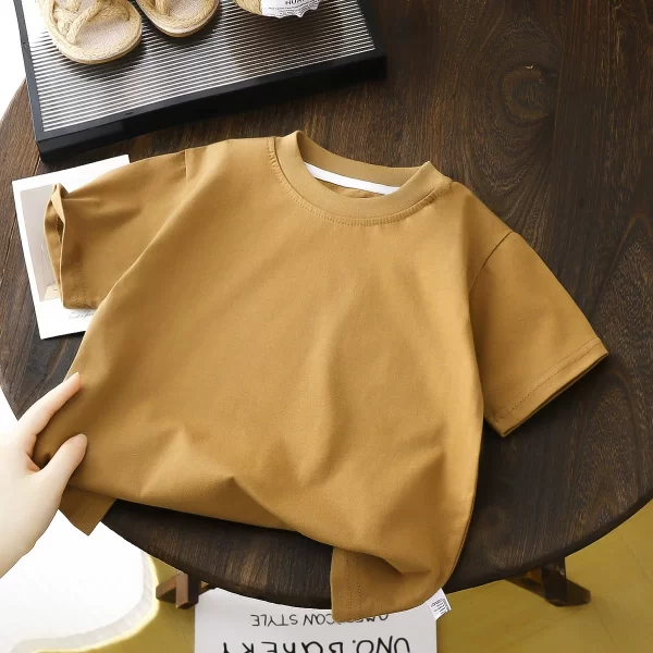 Children's Cotton Short Sleeve T-shirt - White, Red, Black, Tan - Image 6