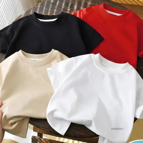 Children's Cotton Short Sleeve T-shirt - White, Red, Black, Tan