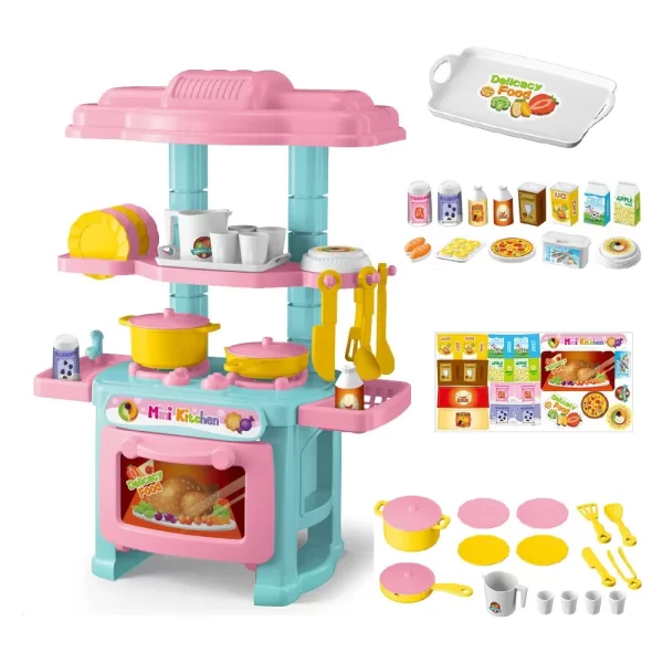 Mini Kitchen Counter Play Set DIY Simulated Cooking Food Tableware Play House - Image 2