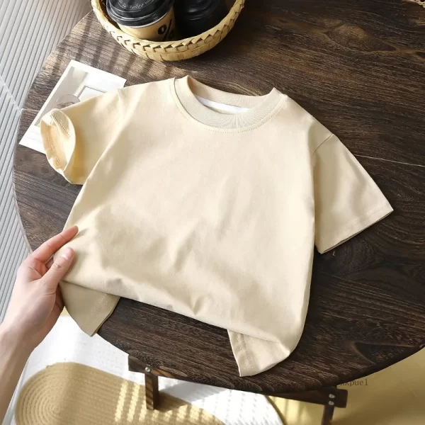 Children's Cotton Short Sleeve T-shirt - White, Red, Black, Tan - Image 3