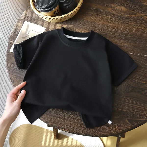 Children's Cotton Short Sleeve T-shirt - White, Red, Black, Tan - Image 5