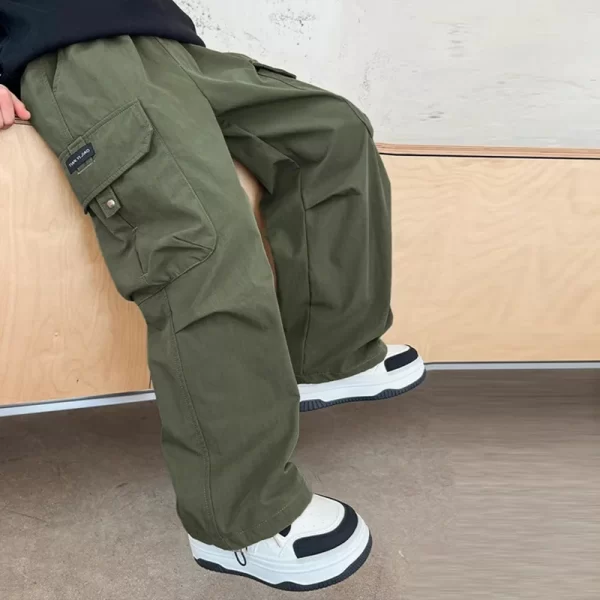 Boys Cargo Pants Children Spring Casual Trousers Children Autumn Straight Loose Pants Teenager Solid Color Wide-leg Clothing - Image 5