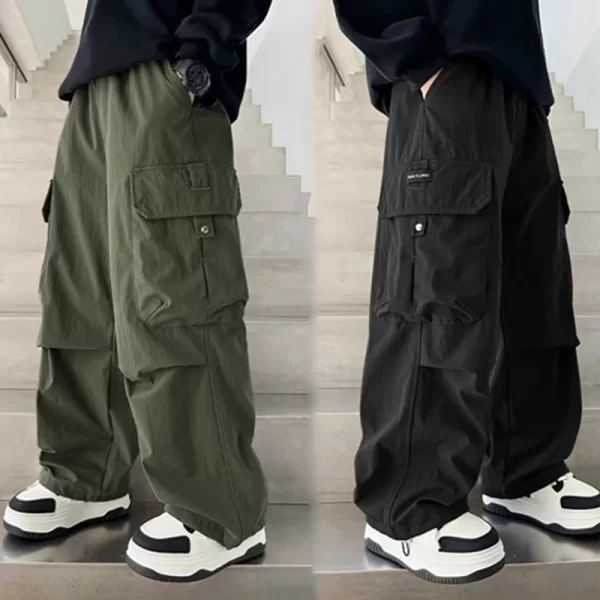 Boys Cargo Pants Children Spring Casual Trousers Children Autumn Straight Loose Pants Teenager Solid Color Wide-leg Clothing