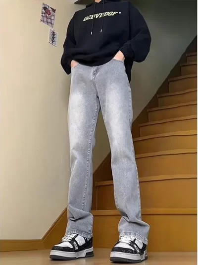 Boys' Pants High Waist Jeans for Spring and Autumn, Straight leg Micro-flare Pants Top